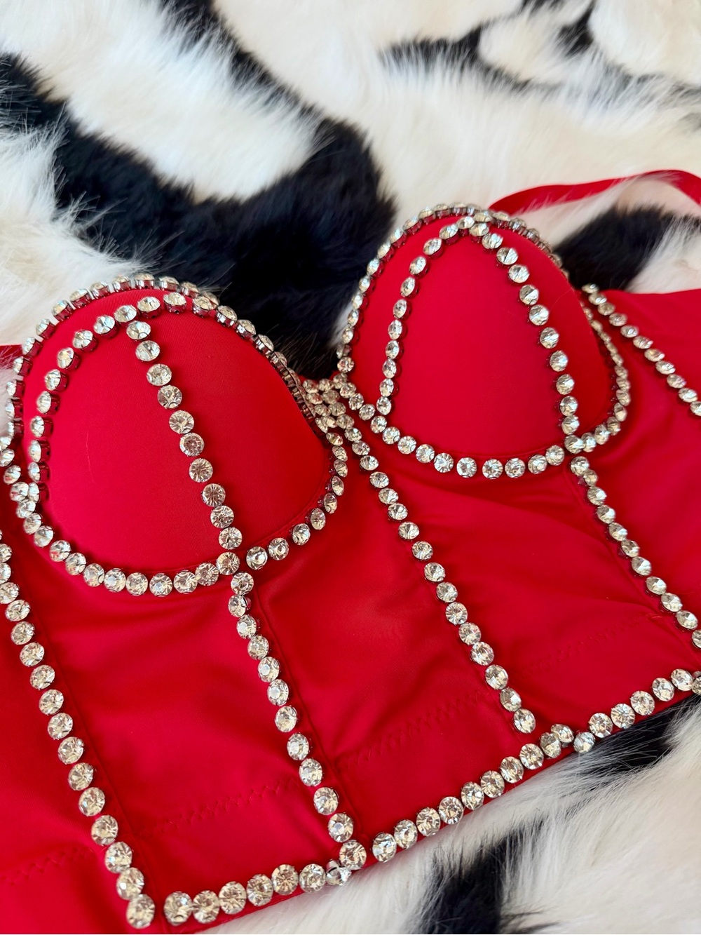 Red Rhinestone Bustier Corset Top, worn once, gorgeous and sparkly - Picture 4 of 5